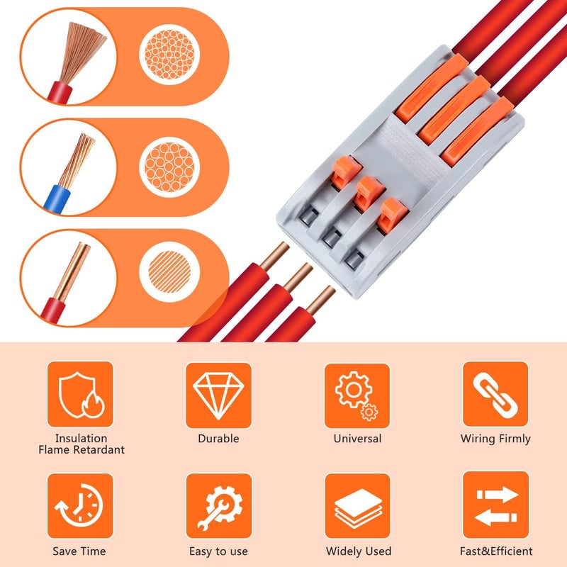 Delgada 80pcs 2/3 Ports Lever Wire Connectors, 2 in 2 Out Lever Nuts, 3 in 3 Out Push-in Wiring Connectors, Electrical Compact Splicing Wire Connectors Nuts Kit - Image 3